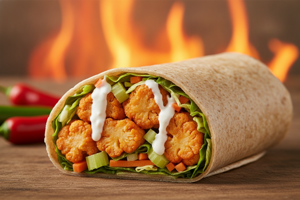 buffalo cauliflower wrap with ranch dressing