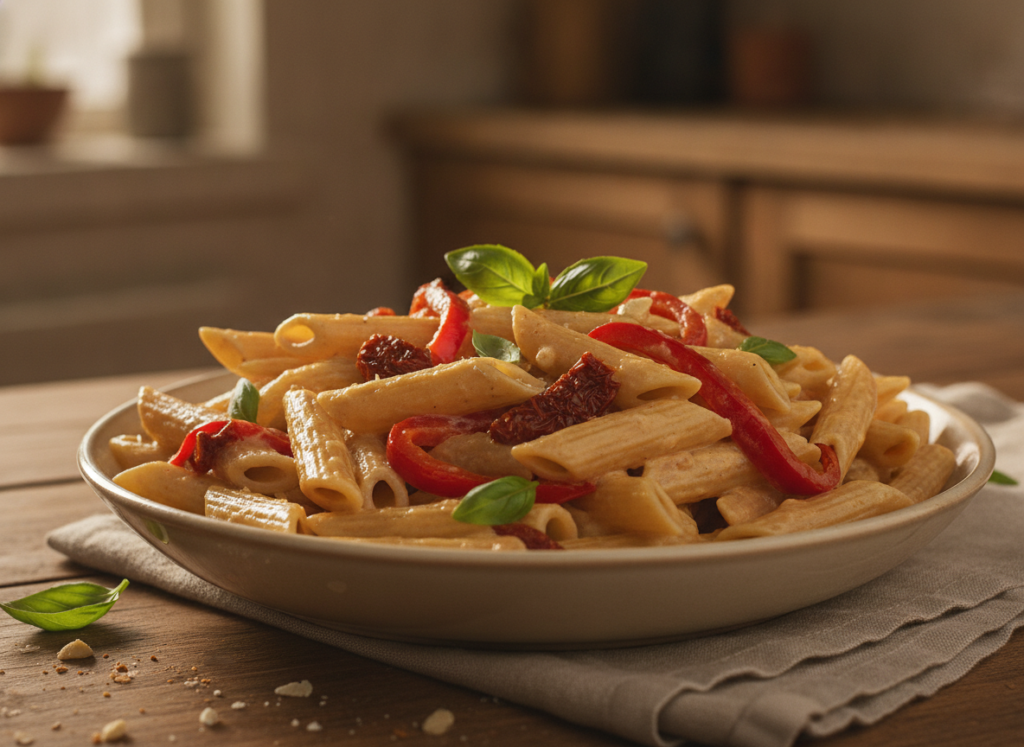 cashew cream pasta with roasted vegetables