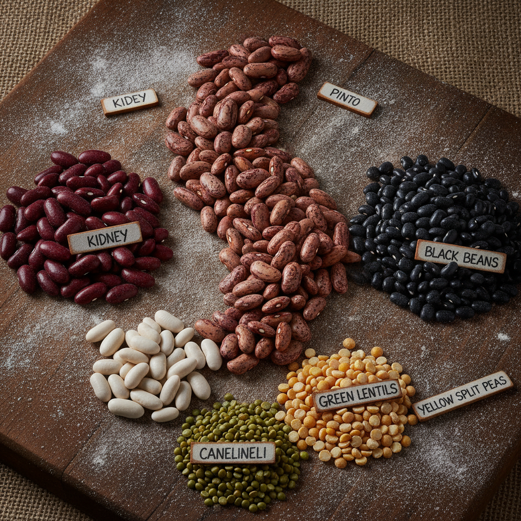 close-up of different types of beans showing protein variety