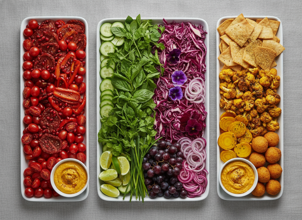 colorful appetizer spread with coordinated colors colorful appetizer spread with coordinated colors