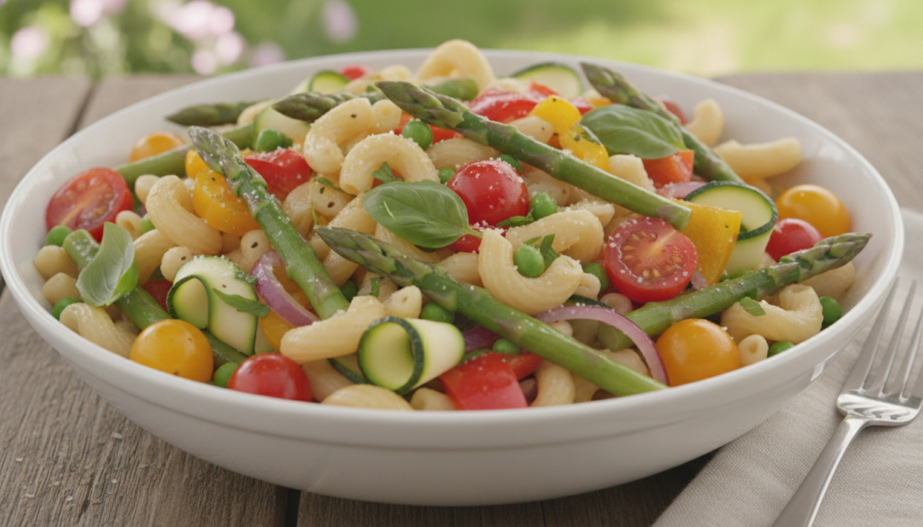 colorful primavera pasta with mixed vegetables