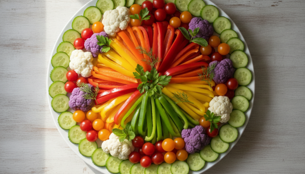 colorful raw vegetables on charcuterie platter colorful raw vegetables on charcuterie platter
