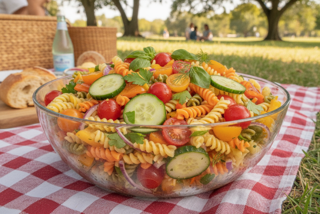 colorful vegan pasta salad with vegetables colorful vegan pasta salad with vegetables