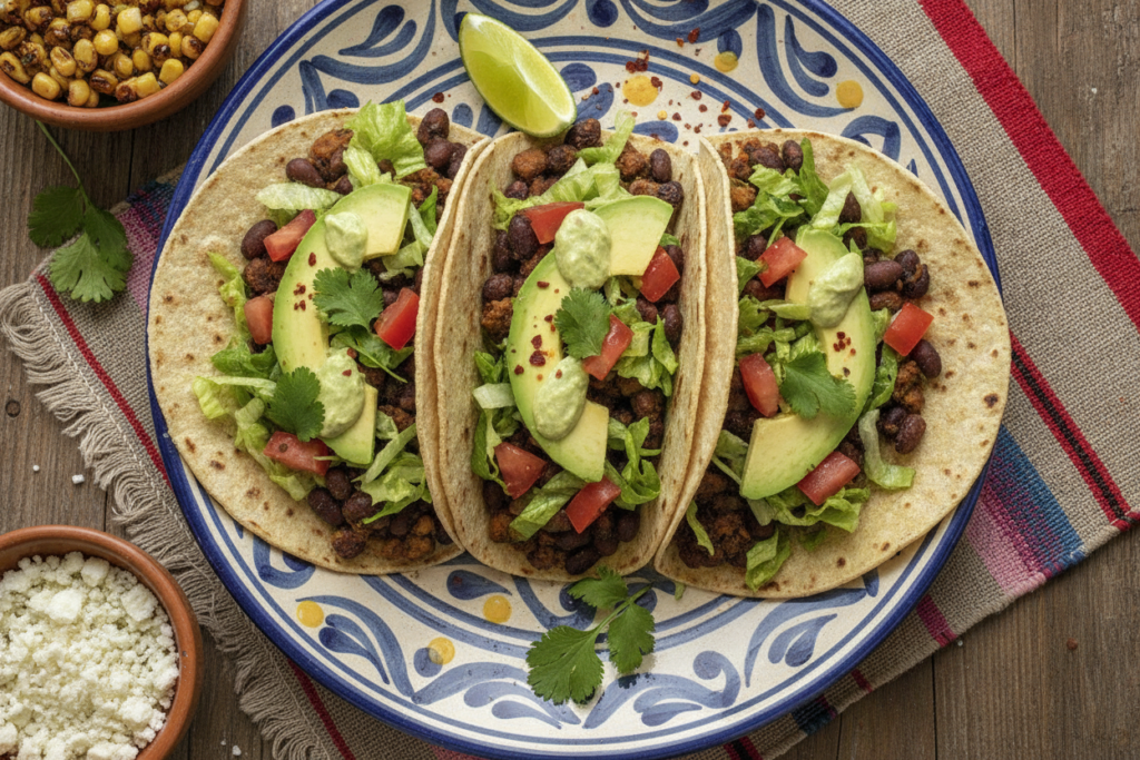 colorful vegan tacos with toppings colorful vegan tacos with toppings