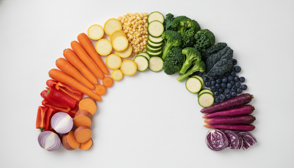 colorful vegetables representing nutritional diversity in vegan soup