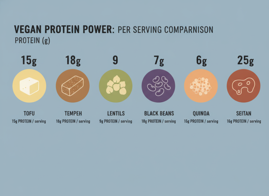 comparison chart showing protein content in various vegan foods comparison chart showing protein content in various vegan foods