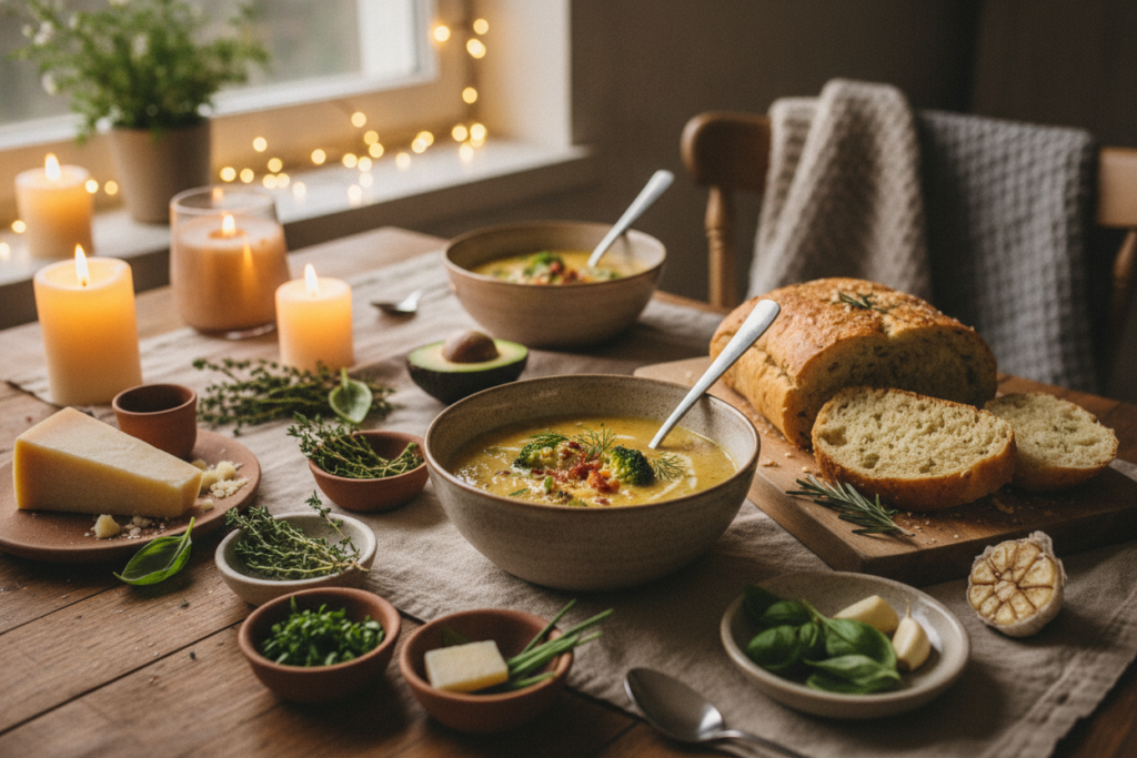 complete keto soup meal setup