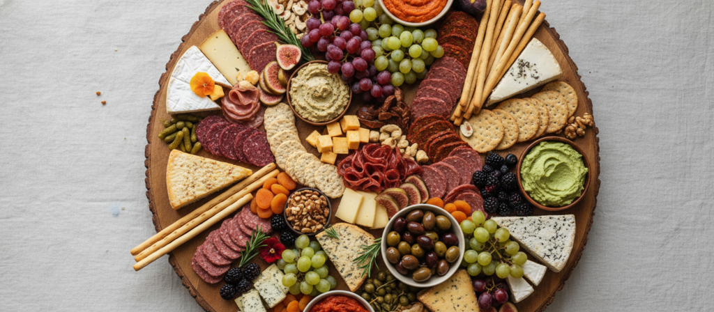 completed vegan charcuterie board from above completed vegan charcuterie board from above