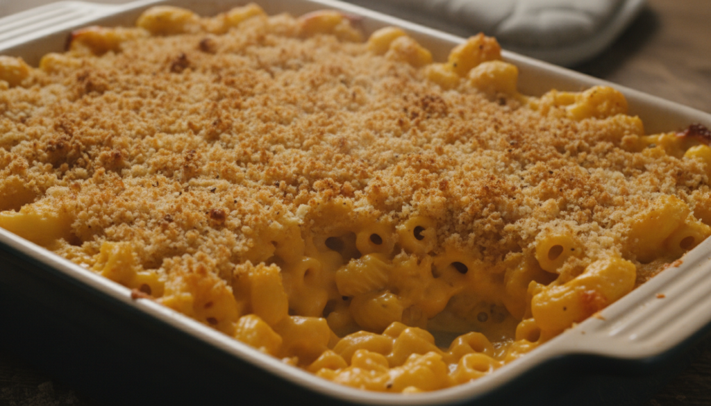 creamy vegan mac and cheese in baking dish