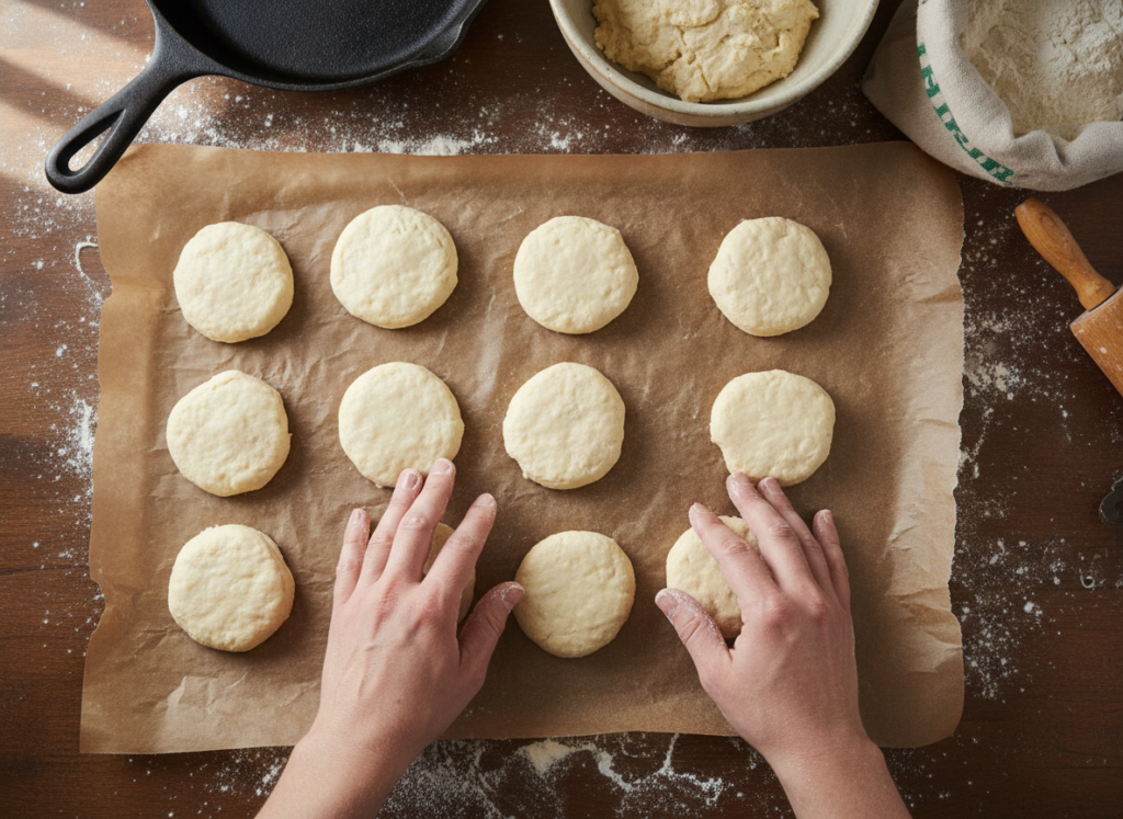 forming keto biscuit dough into rounds