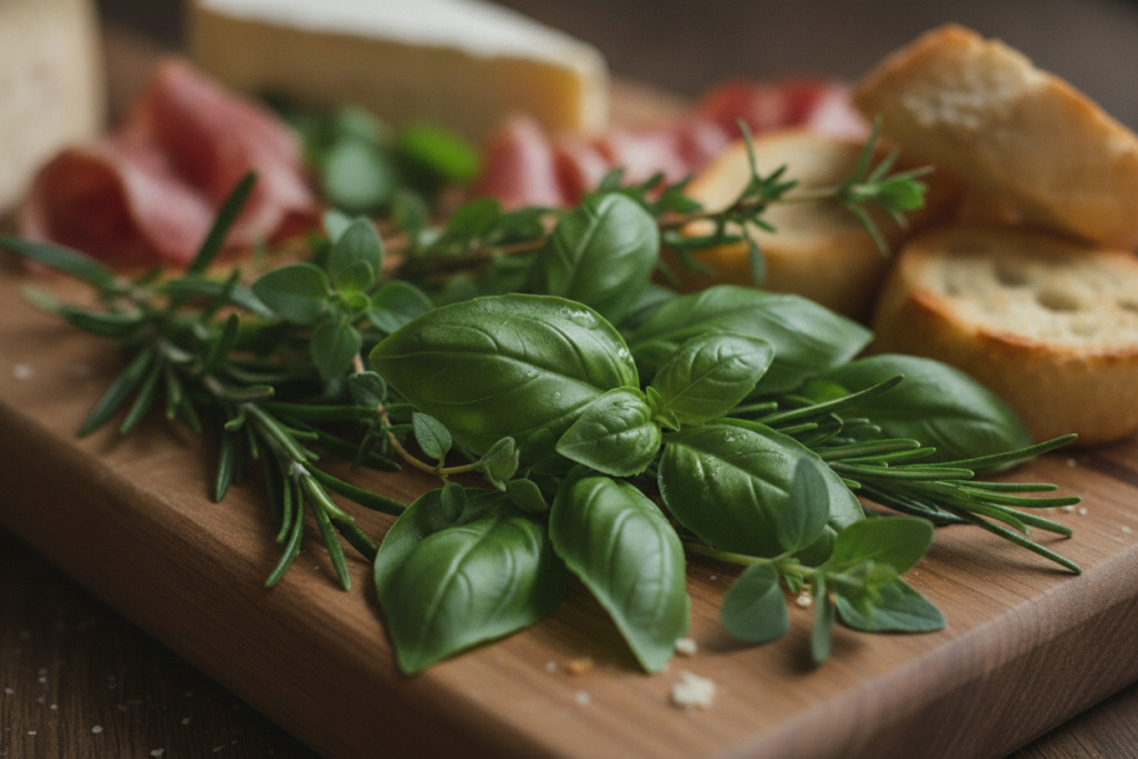 fresh herbs garnishing vegan board fresh herbs garnishing vegan board