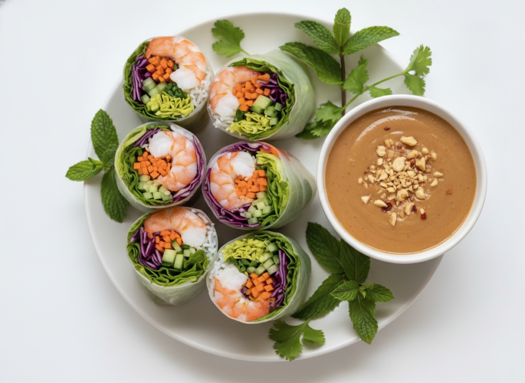 fresh spring rolls sliced to show colorful interior fresh spring rolls sliced to show colorful interior