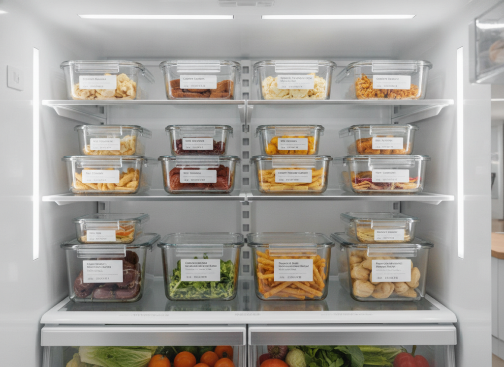 glass storage containers with labeled appetizer leftovers glass storage containers with labeled appetizer leftovers