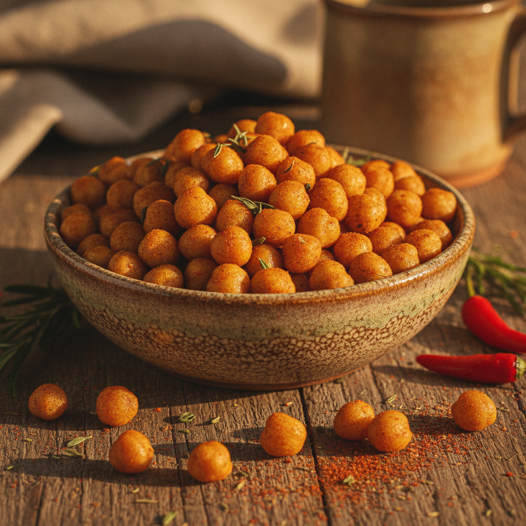 golden roasted chickpeas in bowl with spices golden roasted chickpeas in bowl with spices