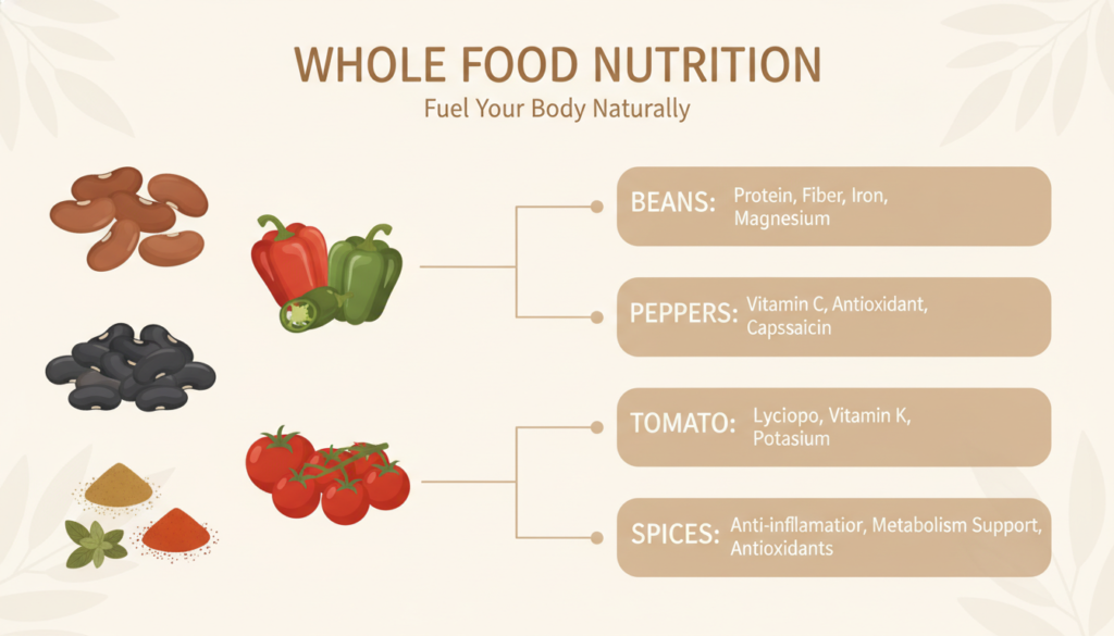 infographic showing nutritional benefits of vegan chili ingredients