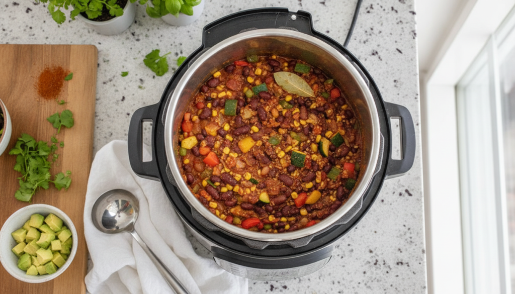 instant pot pressure cooker with vegan chili ingredients