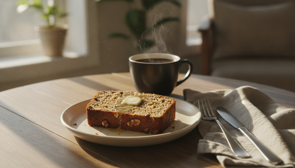 keto banana bread served with butter and coffee