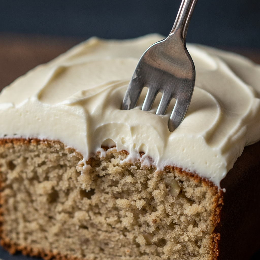 keto banana bread topped with cream cheese frosting