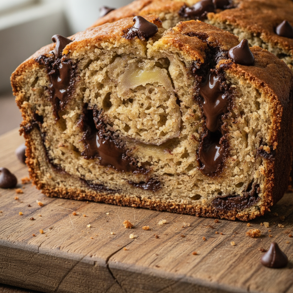 keto banana bread with chocolate chips throughout