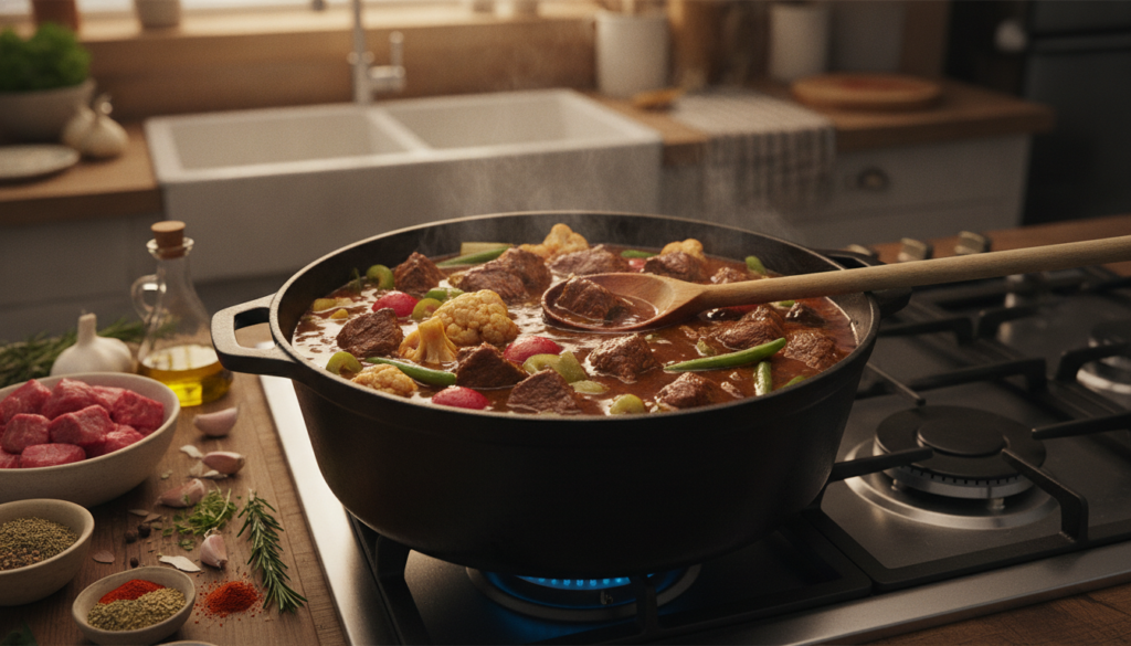keto beef stew in pot