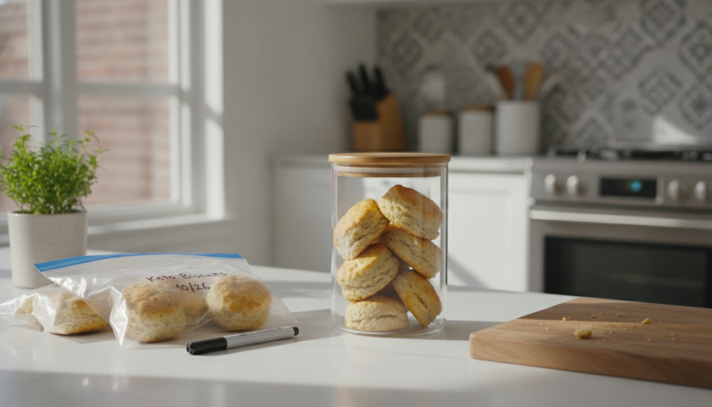 keto biscuits stored in airtight container
