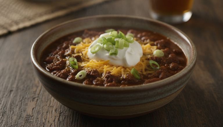keto chili recipes in bowl topped with sour cream and cheddar cheese
