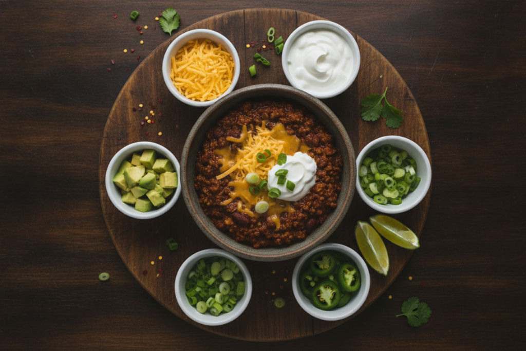 keto chili with various toppings