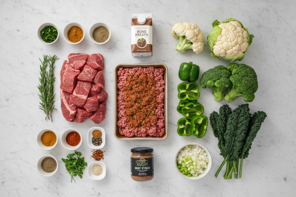 keto soup ingredients on counter