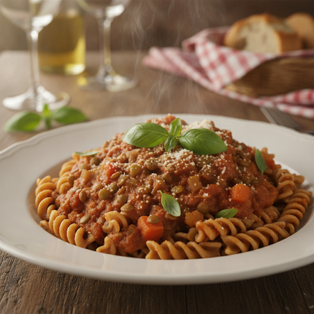 lentil bolognese over pasta lentil bolognese over pasta