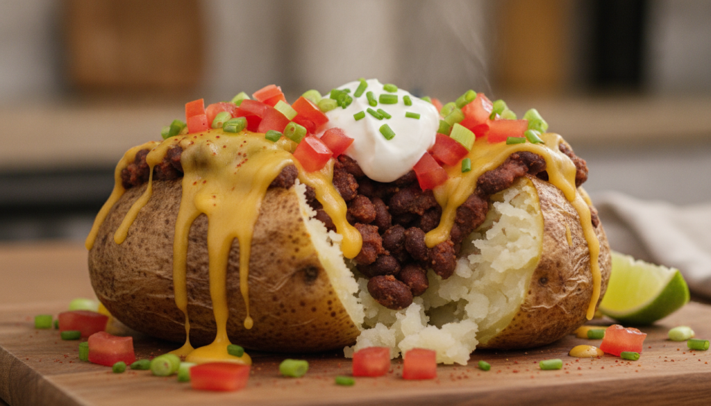 loaded air fryer baked potato with vegan toppings loaded air fryer baked potato with vegan toppings