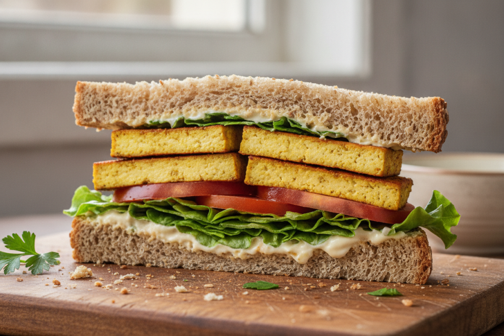 marinated tofu sandwich with vegetables marinated tofu sandwich with vegetables