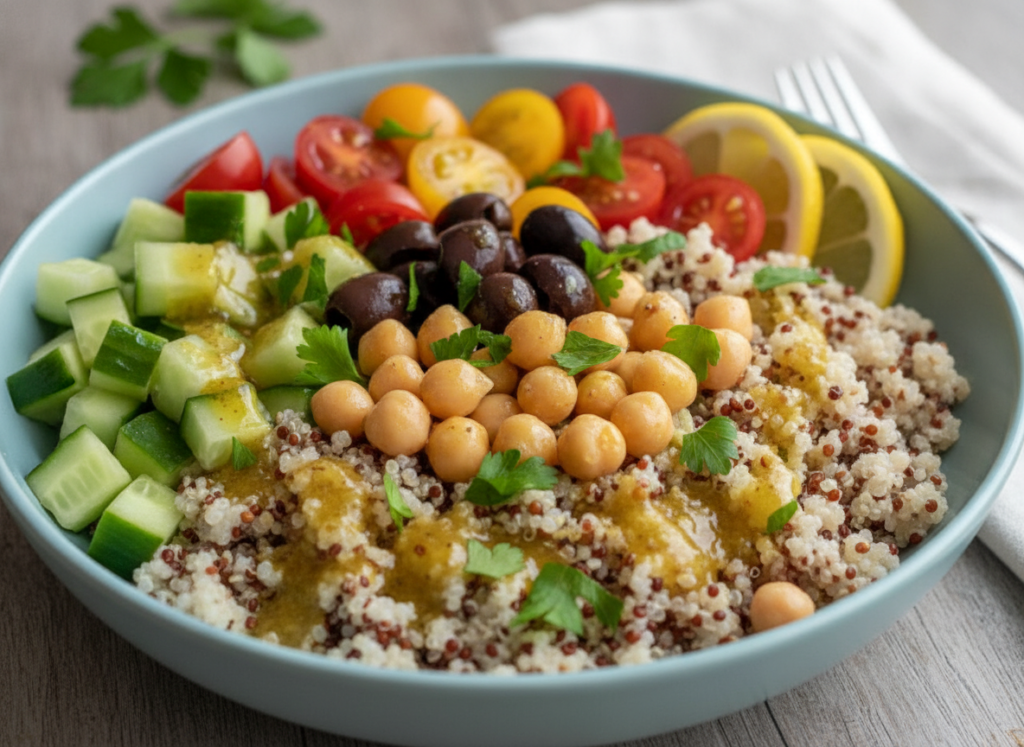 mediterranean grain bowl with chickpeas mediterranean grain bowl with chickpeas