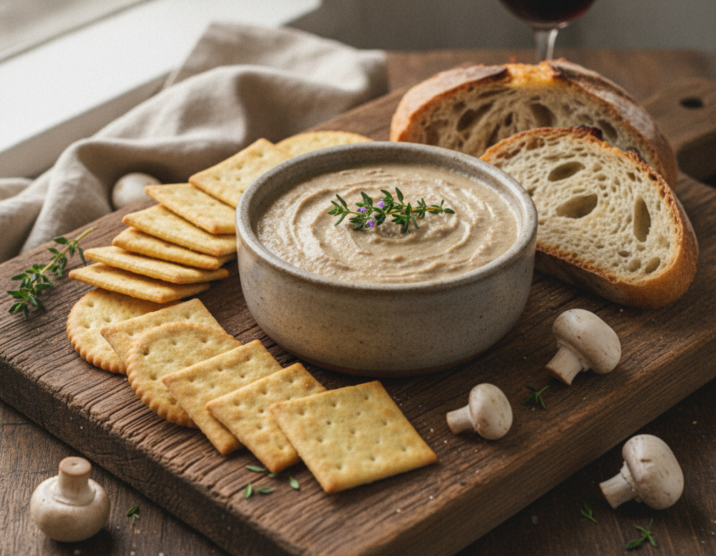 mushroom pate in ramekin with crackers mushroom pate in ramekin with crackers