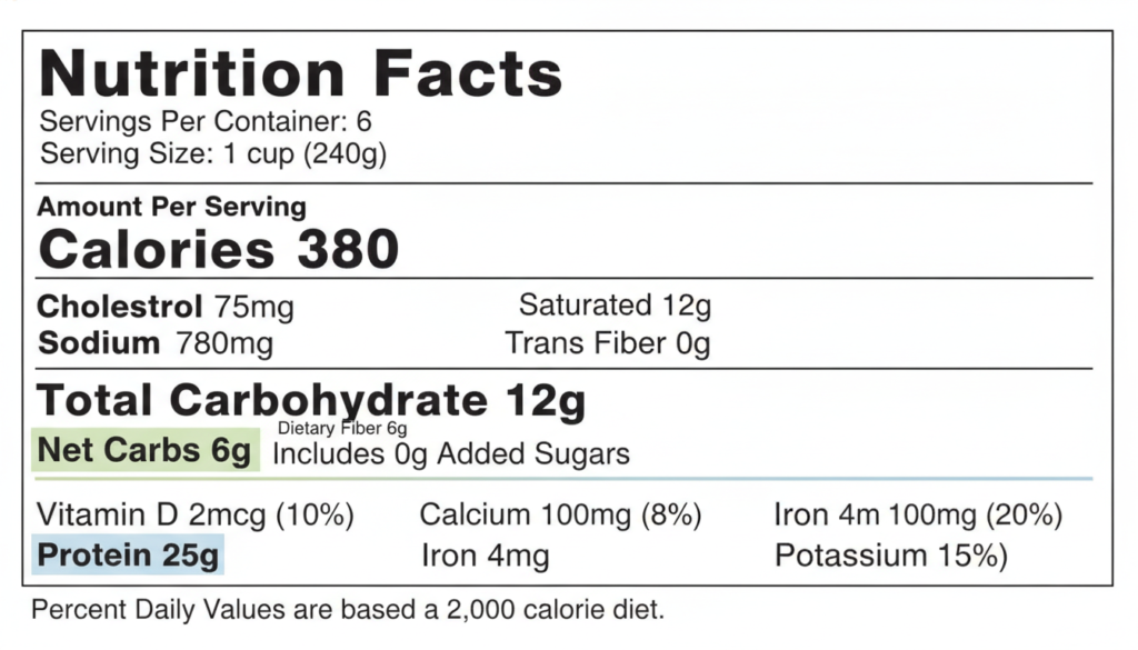 nutrition label for keto chili recipe