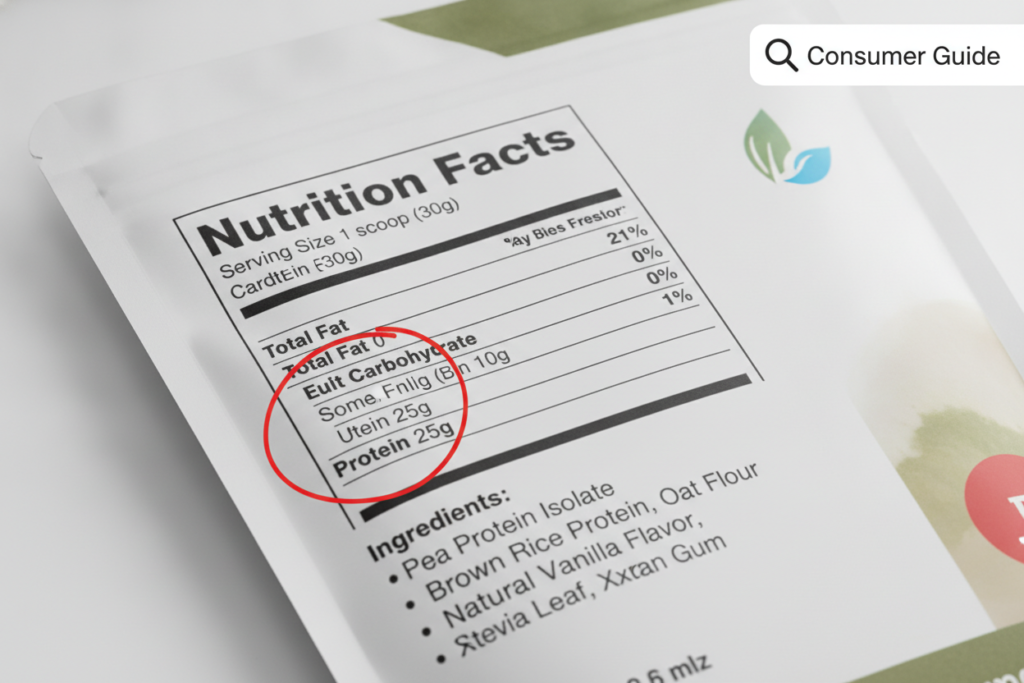 nutrition label on plant-based protein product package nutrition label on plant-based protein product package