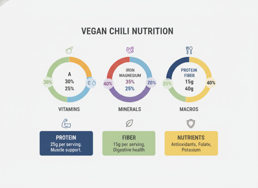 nutritional breakdown infographic for vegan chili recipe