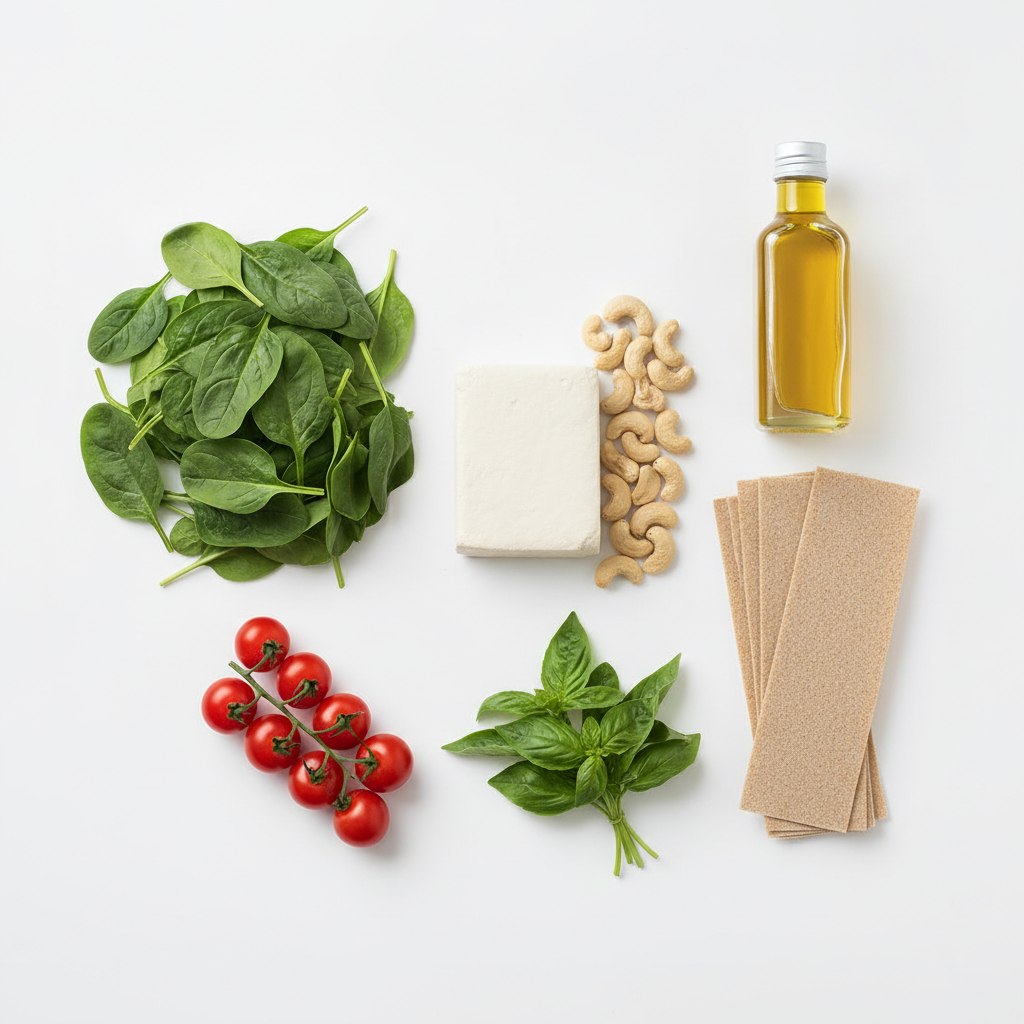 nutritious ingredients for vegan lasagna with labels nutritious ingredients for vegan lasagna with labels