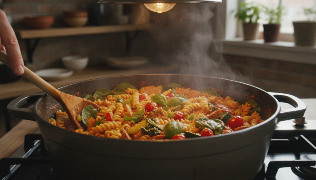 one pot vegan pasta with vegetables cooking one pot vegan pasta with vegetables cooking