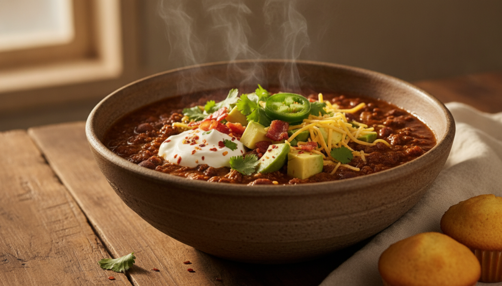 perfect bowl of keto chili ready to serve