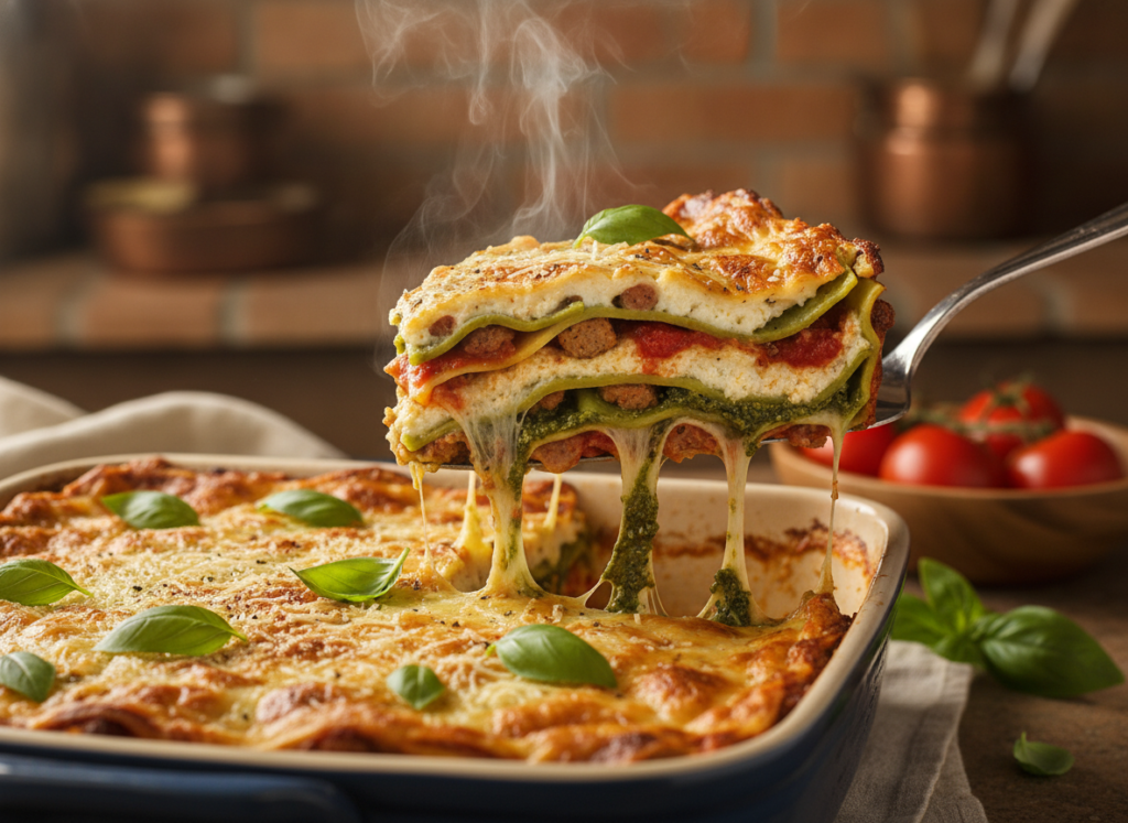 perfect slice of homemade vegan lasagna being served perfect slice of homemade vegan lasagna being served
