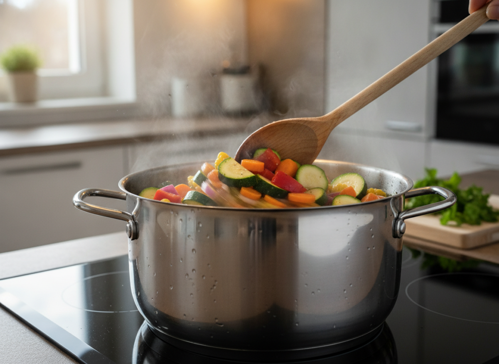 quick vegetable soup cooking in a pot