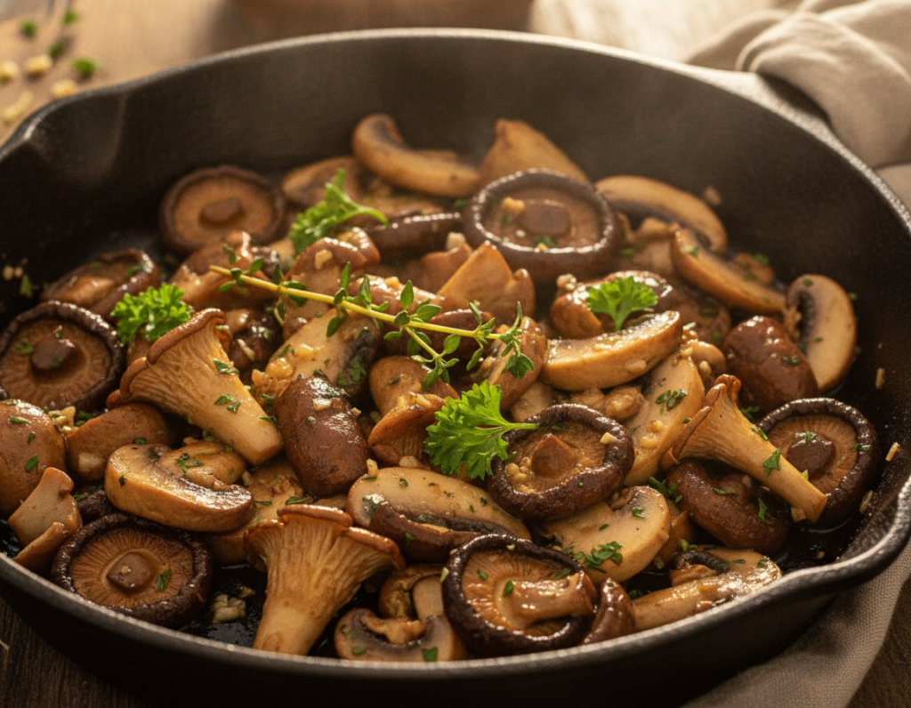 sautéed garlic mushrooms in cast iron skillet sautéed garlic mushrooms in cast iron skillet