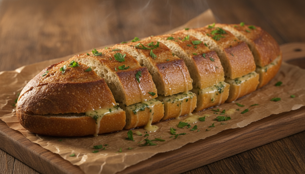 sliced garlic bread with melted herb butter sliced garlic bread with melted herb butter
