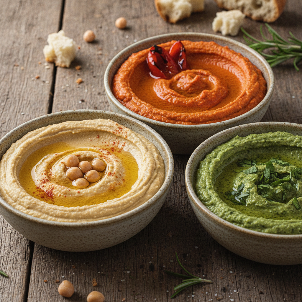 small bowls of hummus and dips small bowls of hummus and dips