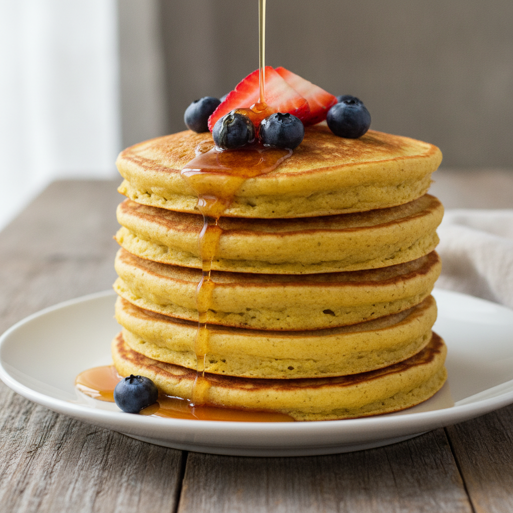 stack of protein-rich vegan pancakes with berries stack of protein-rich vegan pancakes with berries