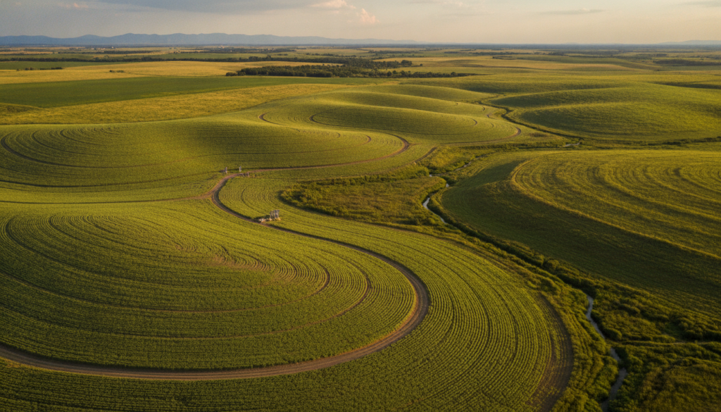 sustainable farming showing rows of protein-rich crops sustainable farming showing rows of protein-rich crops