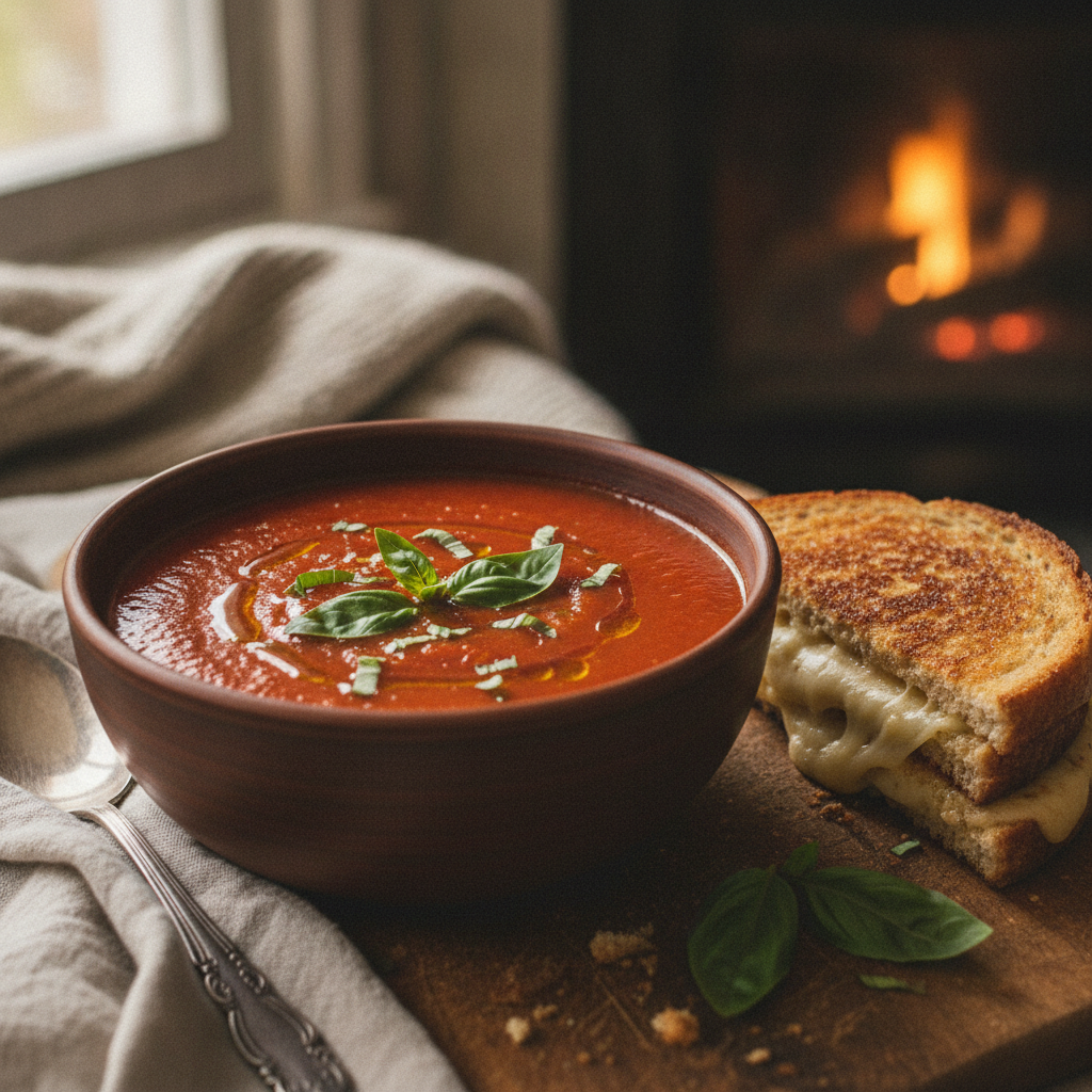 tomato basil soup with vegan grilled cheese tomato basil soup with vegan grilled cheese