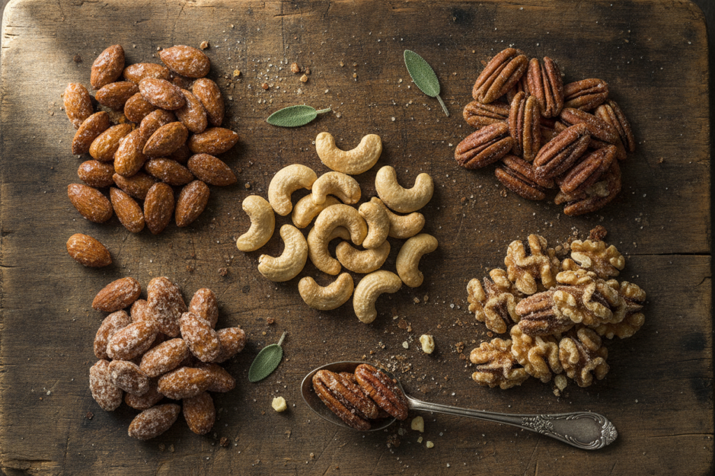 variety of nuts on charcuterie board variety of nuts on charcuterie board