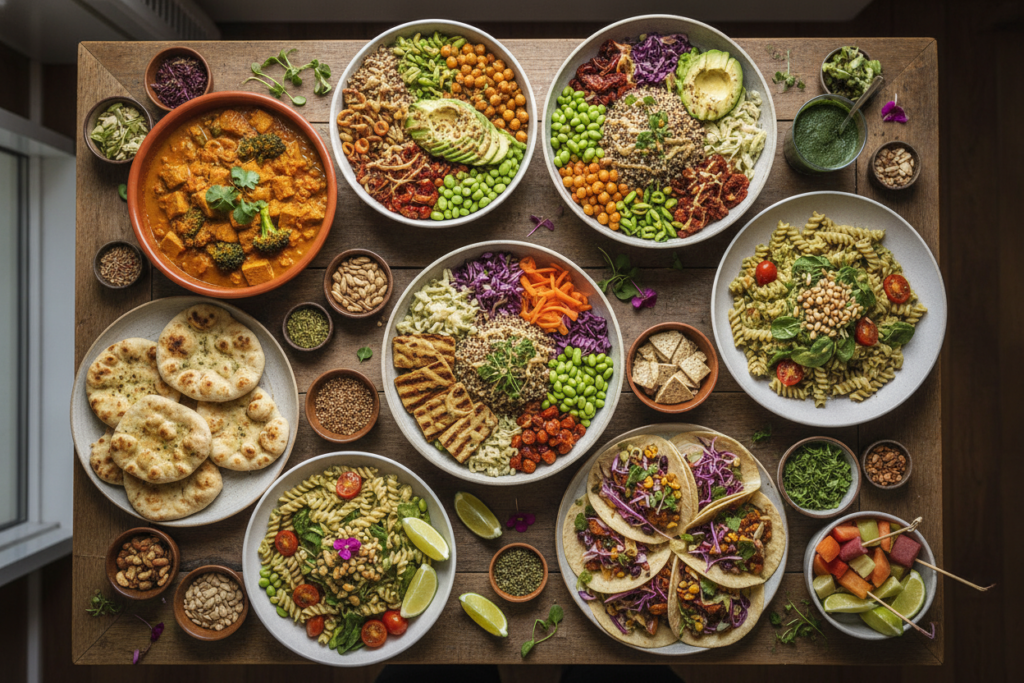 variety of prepared vegan high protein meals variety of prepared vegan high protein meals