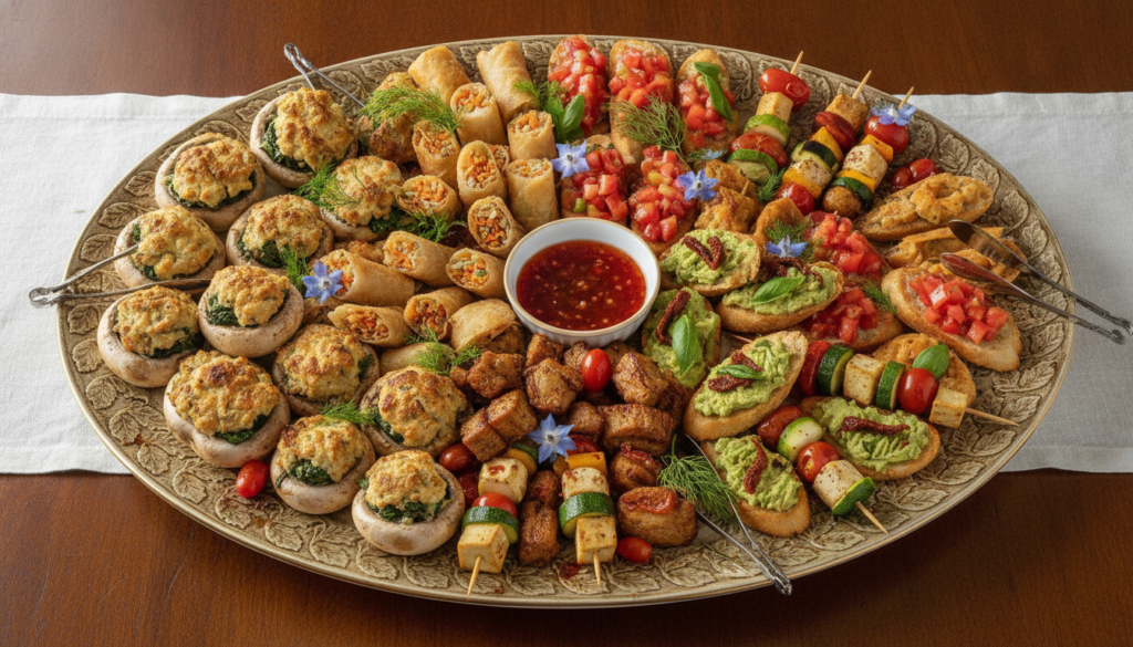 variety of vegan finger foods on serving platter variety of vegan finger foods on serving platter
